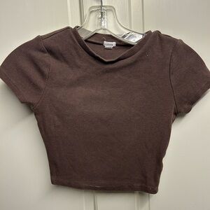 Garage Brown Crop Top Fitted Crew Neck